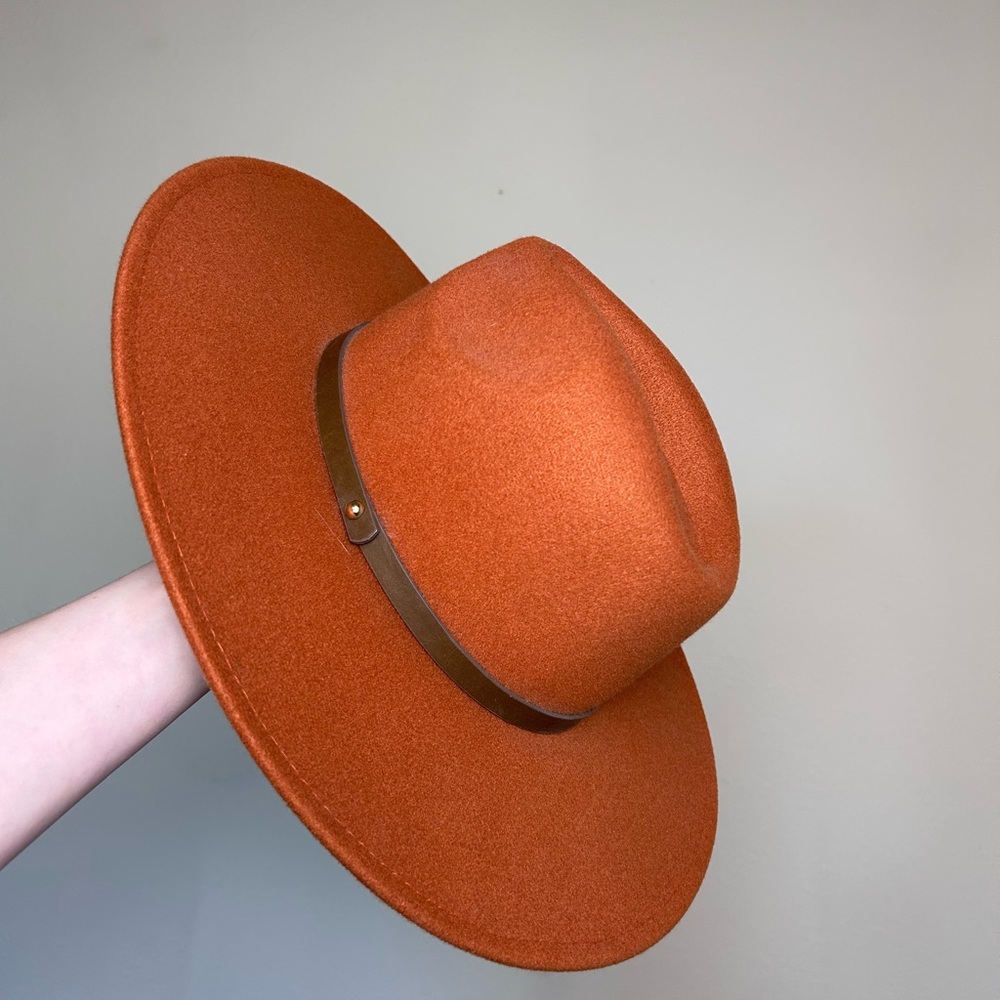 Womens Wide-brimmed Burnt Orange Fashion Hat Casual Fedora Cowgirl Hat